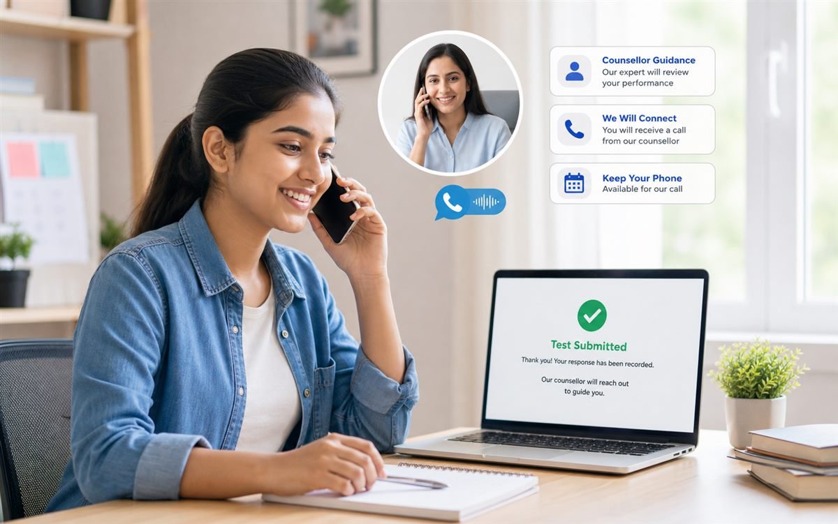 Student receiving counsellor guidance after test submission